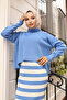 6088 Turtleneck Striped Gilet Knitwear Set Blue - 2