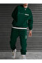 Men's Green Cotton Knitted Oversized Balance Printed Crew Neck Tracksuit Set