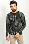 Patterned Slim Fit Crew Neck Long Sleeve Men's T-Shirt Black-Khaki - 36757.22K