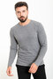 Patterned Slim Fit Crew Neck Long Sleeve Men's T-Shirt Gray - 36803.23K - 3