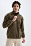 Comfort Regular Fit Comfortable Fit Stand Collar Printed Fleece Sweatshirt - 2