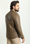 Quilted Slim Fit Shirt Collar Faux Leather Men's Coat Mink - 39573.23K - 5