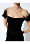 Velvet Dress Mini Feather Detail Off Shoulder Draped Slim Fit - 5