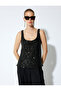 U-Neck Sequined Sleeveless Evening Blouse - 3