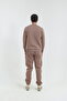 Ribbed Puff Fabric Crew Neck Double Pocket Men's 3 Yarn Brown Tracksuit Set - 4