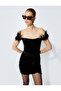 Velvet Dress Mini Feather Detail Off Shoulder Draped Slim Fit