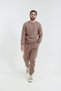 Ribbed Puff Fabric Crew Neck Double Pocket Men's 3 Yarn Brown Tracksuit Set