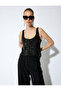 U-Neck Sequined Sleeveless Evening Blouse