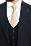 Plain Navy Blue Slim Fit Wide Collar Wool Classic Men's Suit - 2