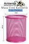 Cylinder Table Top Pen Holder 1 Piece Metal Mesh Colored Perforated Round Pen Holder Office Desk School - 2