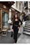 Women's U-Neck Black Midi Long Sleeve Sandy Dress - 2