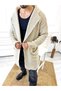 Cardigan Hooded Pocket Natural Cotton Laser Cut Ripped Detailed Knitted Knitwear Long Poncho Cardigan - 7