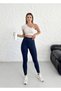Women's Navy Blue Winter High Waist Ribbed Leggings with Fleece Lining - 3