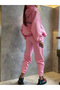 3 İplik I Dont Care Sweatshirt Sweatpants Jogger - Pink Printed Sweatpants Set with Hoodie - 5