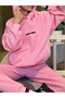 3 İplik I Dont Care Sweatshirt Sweatpants Jogger - Pink Printed Sweatpants Set with Hoodie - 6