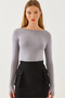 Women's Gray Boat Neck Finger Detail Lycra Blouse 0172 60351048