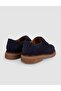 100% Genuine Leather Navy Blue Suede Lace-Up Men's Casual Shoes - 3