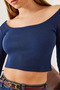 Women's Navy Blue Square Neck Long Sleeve Basic Crop Blouse 2405 60351046 - 3