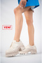 Genuine Leather Beige Serrated Platform Sole Loafer Women's Shoes Trc-3003 - 2