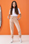 Girl's Cream Color Elastic Waist Zippered Pocket School Sweatpants 16271