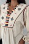 Women's Beige V-Neck Embroidered Blouse - 2
