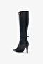 June Black Genuine Leather Women's Heeled Boots - 3