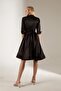 Women's Flounce Double Breasted Black Satin Dress - 4