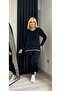 Women's plus size v-neck stripe detailed tracksuit set 24631 black - 4