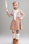 Girl's Collar Tie Shirt Knitwear Cardigan Brown Leather Skirt Set - 5
