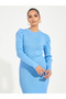 Fringed Hem Sweater Midi Dress with Puff Sleeves - 5