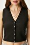 Women's Petite Snap Crop Black Knitwear Vest - 2
