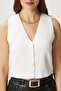 Women's Petite Snap Crop Cream Knitwear Vest - 2