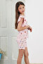 Pink Floral Patterned Ruffled Girl's Children's Shorts Set 18816 - 5