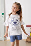 Indigo Flower Printed Belted Shorts Girls' Set 18898 - 4