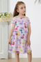 Lilac Swan Printed Short Sleeve Girls' Summer Dress - 2