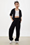 Girl's Black Cropped Shirt with Trousers, Top and Bottom Set 18411 - 2