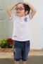 White Skate Printed Polo Collar Boy's Jean Shorts Set 18744 - 4