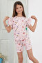Pink Floral Patterned Ruffled Girl's Children's Shorts Set 18816 - 2