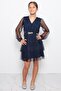 Stone Accessory Detailed Tulle Children's Evening Dress Navy Blue Tbs358