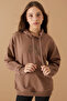 Girl's Brown Hooded Sweatshirt - Text Embossed Print, Model 19310 - 2
