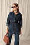 Mokashopin Denim Fabric Pocket Detail Women's Navy Blue Jeans Jacket - 3