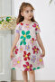 Salmon Floral Print Short Sleeve Girls' Dress 18795 - 2