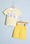 Baby Boy Yellow Striped Emoji Printed Shorts Set 18599 - 3