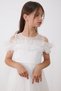 White Jewelled Feather Detailed Girl's Tulle Evening Dress - 2