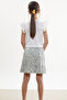 Khaki Floral Patterned Skirted Printed T-Shirt Girl's Suit 18502 - 5