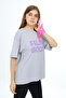 Gray Leopard Patterned Lettered Crew Neck Girl's T-shirt 17778 - 2