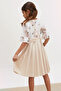 Beige Rose Patterned Short Sleeve Bag Girl's Pleated Dress 18193 - 5