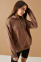 Girl's Brown Hooded Sweatshirt - Text Embossed Print, Model 19310 - 5
