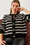 Women's Black Ecru Striped Cardigan 20246237 - 2