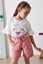 Pink Floral Printed Belted Shorts Girls' Set 18899 - 2